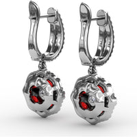 Ruby and Diamond Floral Cluster Drop Earrings by Fana - 2.59 Carat Total Gemstone Weight