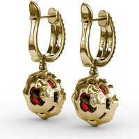 Ruby and Diamond Floral Cluster Drop Earrings by Fana - 2.59 Carat Total Gemstone Weight