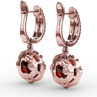 Ruby and Diamond Floral Cluster Drop Earrings by Fana - 2.59 Carat Total Gemstone Weight