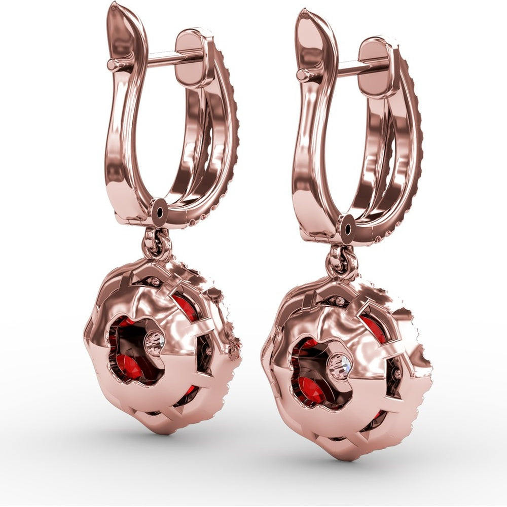 Ruby and Diamond Floral Cluster Drop Earrings by Fana - 2.59 Carat Total Gemstone Weight
