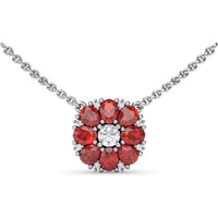 Ruby and Diamond Flower Cluster Pendant Necklace by Fana - 2.05 Carat Total Gemstone Weight
