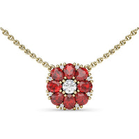 Ruby and Diamond Flower Cluster Pendant Necklace by Fana - 2.05 Carat Total Gemstone Weight