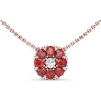 Ruby and Diamond Flower Cluster Pendant Necklace by Fana - 2.05 Carat Total Gemstone Weight