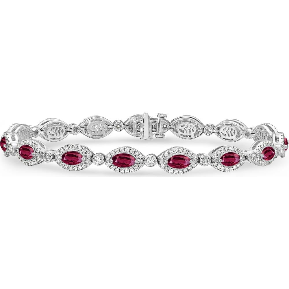 Ruby and Diamond Halo Link Bracelet in 18K White Gold by Charles Krypell
