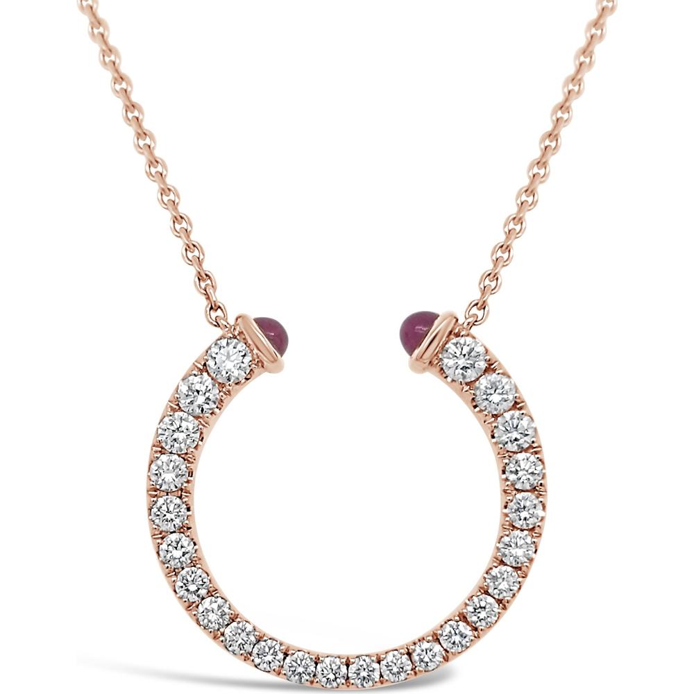 Ruby and Diamond Horseshoe Necklace in 18K Rose Gold by Charles Krypell