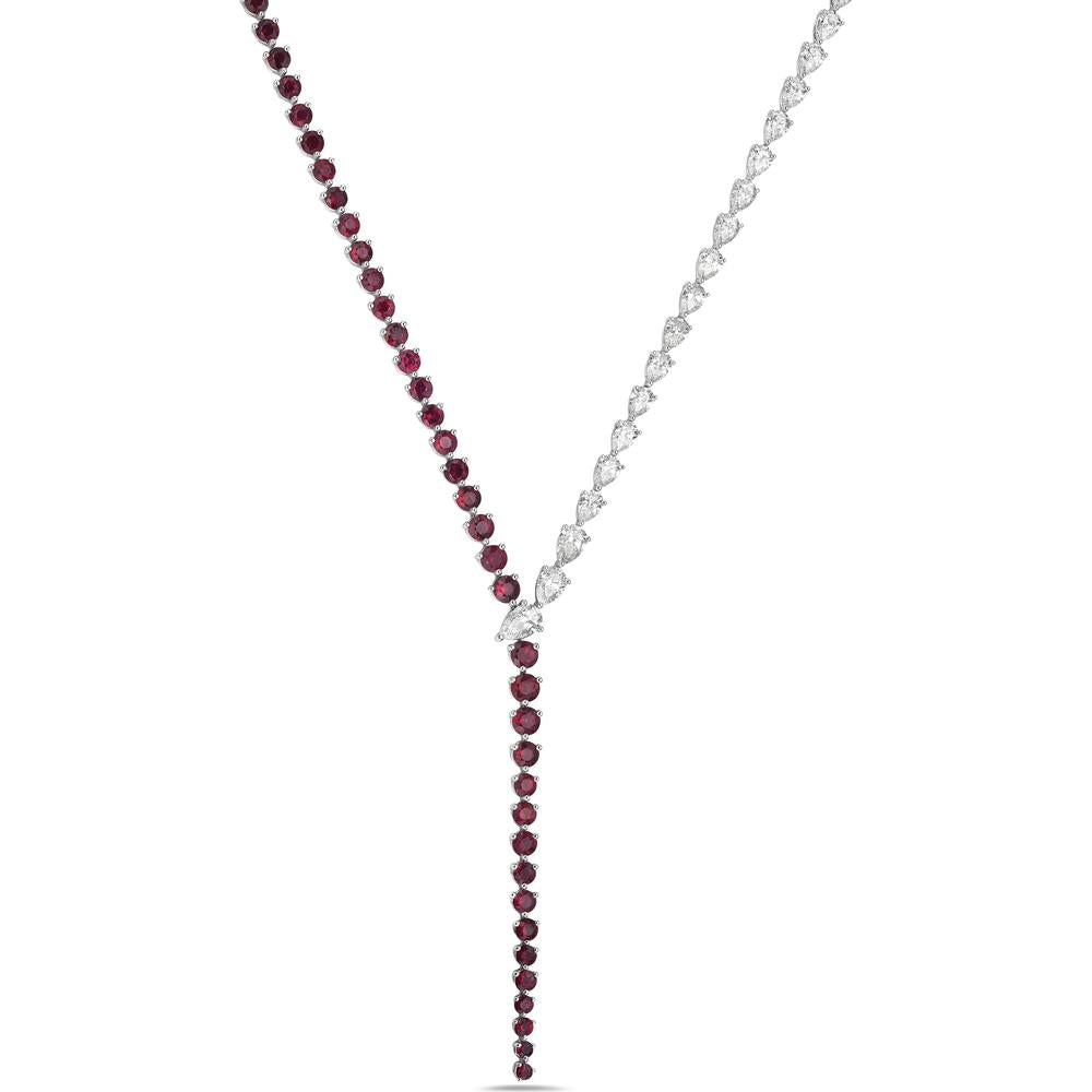Ruby and Diamond Nachash Lariat Necklace in 18K White Gold and Platinum by Charles Krypell