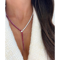 Ruby and Diamond Nachash Lariat Necklace in 18K White Gold and Platinum by Charles Krypell