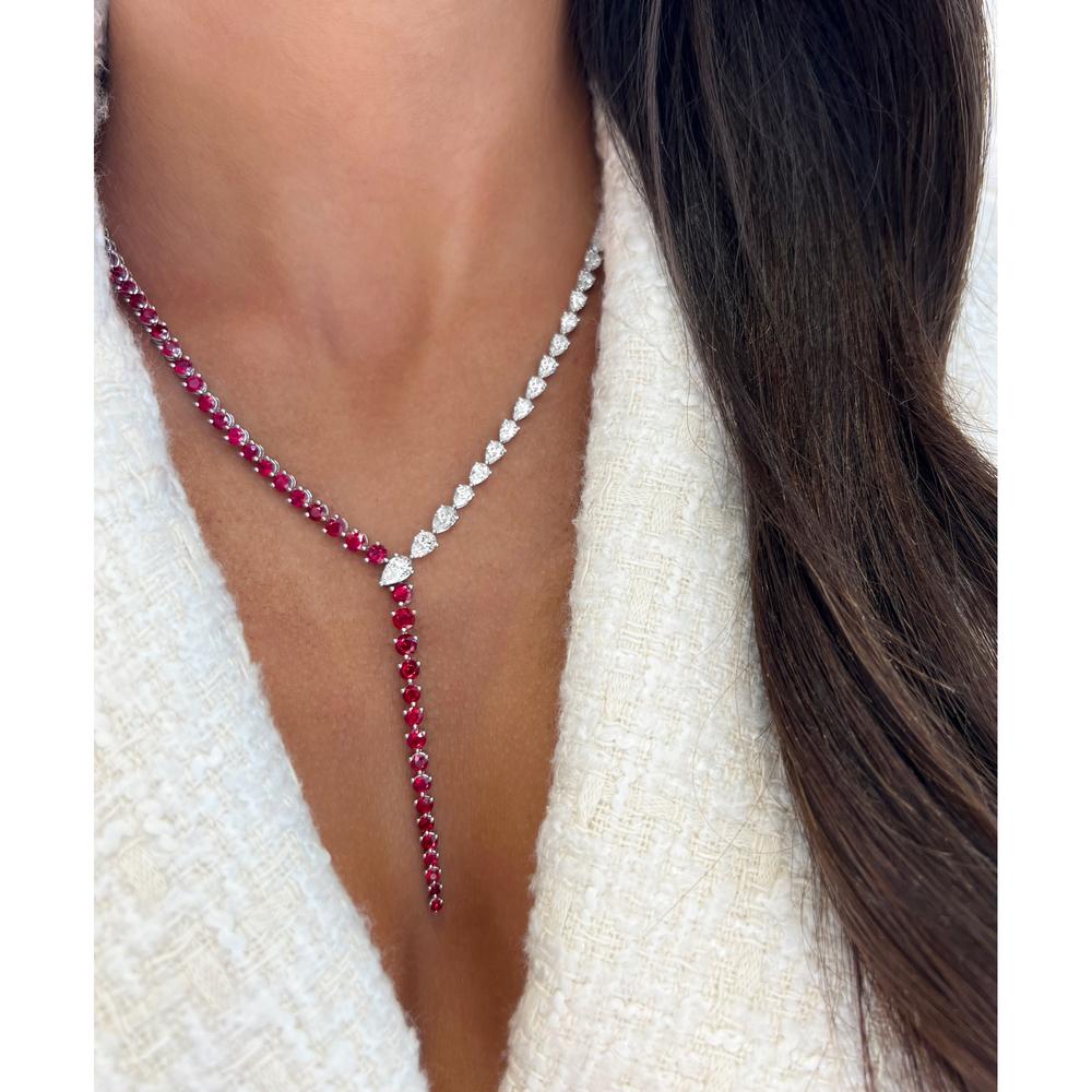 Ruby and Diamond Nachash Lariat Necklace in 18K White Gold and Platinum by Charles Krypell