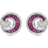 Ruby and Diamond Nautilus Earrings in 18K White Gold by Charles Krypell
