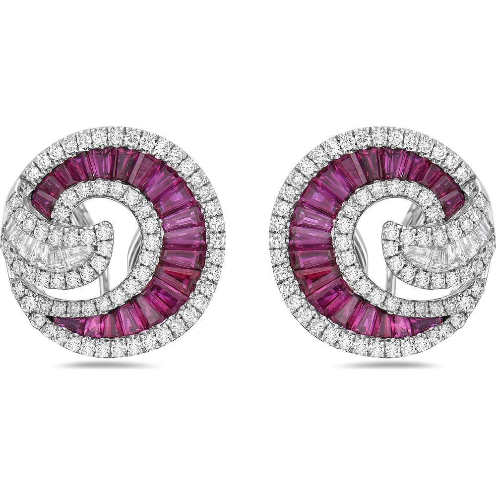 Ruby and Diamond Nautilus Earrings in 18K White Gold by Charles Krypell