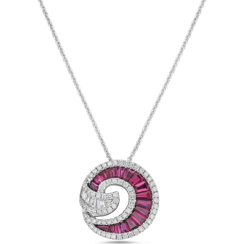 Ruby Nautilus Charles Krypell - Ruby and Diamond Nautilus Pendant Necklace in 18K Wh ...