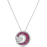 Ruby and Diamond Nautilus Pendant Necklace in 18K White Gold by Charles Krypell