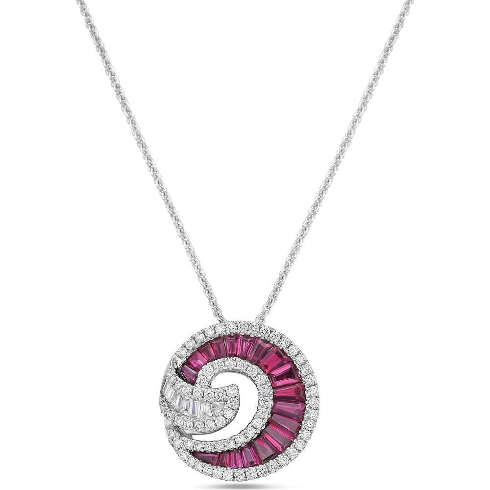 Ruby and Diamond Nautilus Pendant Necklace in 18K White Gold by Charles Krypell