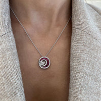Ruby and Diamond Nautilus Pendant Necklace in 18K White Gold by Charles Krypell