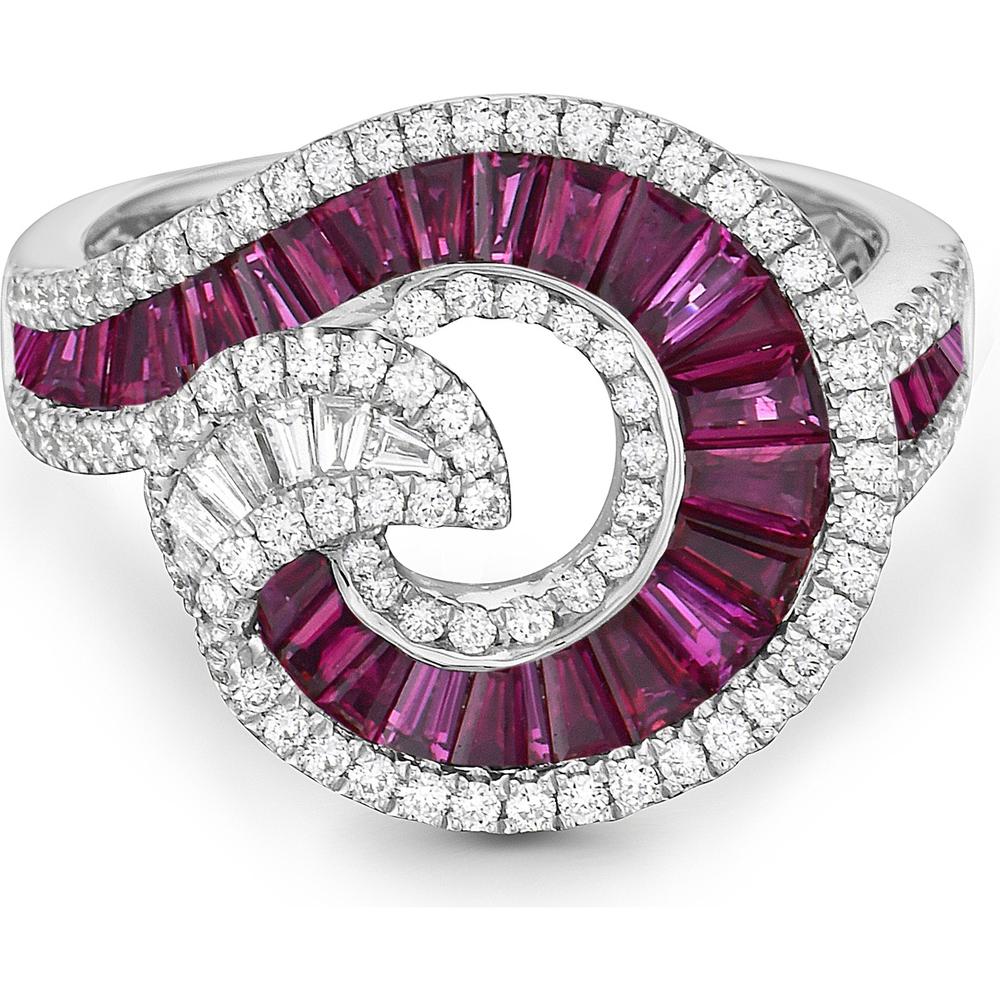 Ruby and Diamond Nautilus Ring in 18K White Gold by Charles Krypell