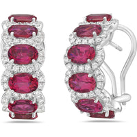 Ruby and Diamond Overlap Hoop Earrings in 18K White Gold by Charles Krypell