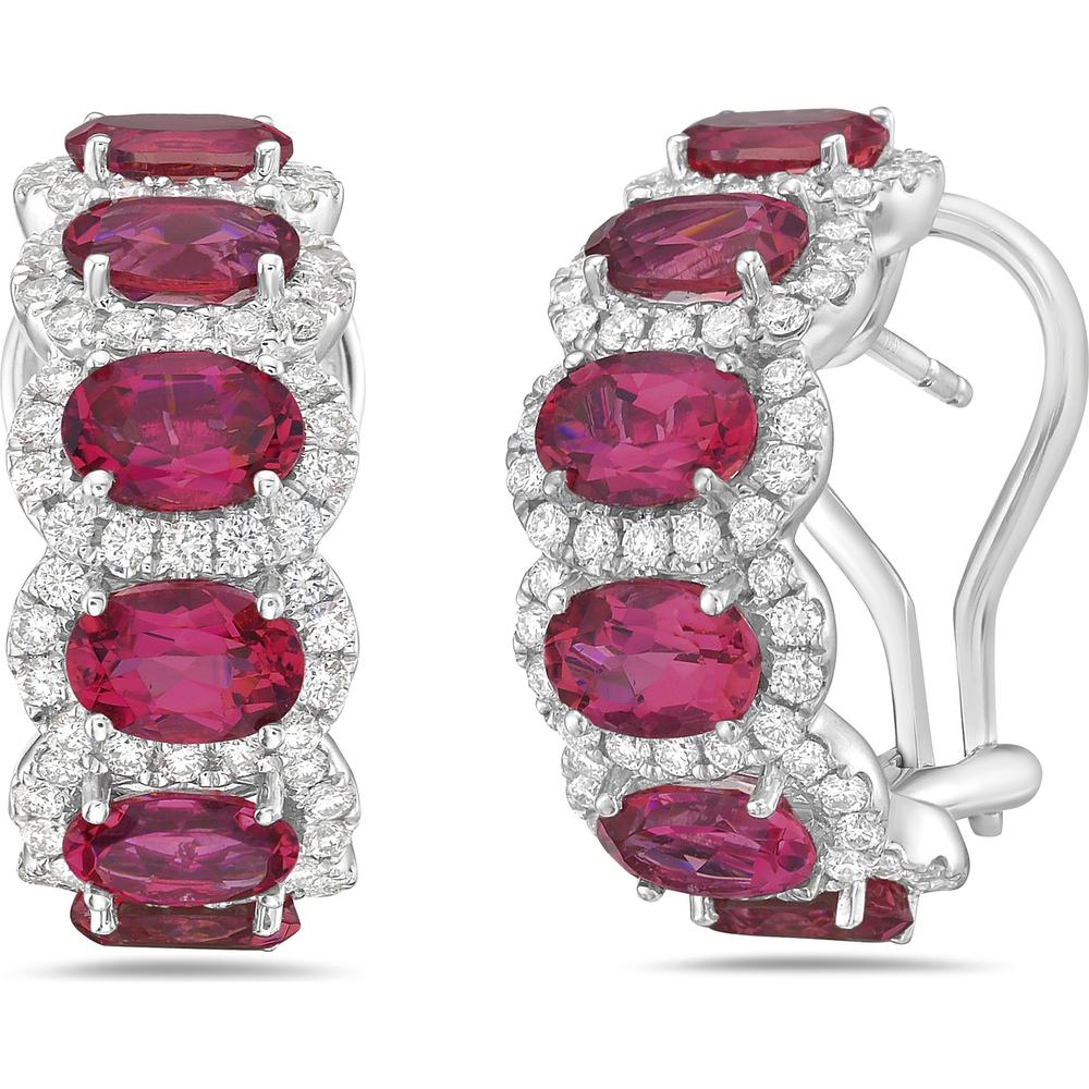 Ruby and Diamond Overlap Hoop Earrings in 18K White Gold by Charles Krypell