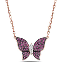 Ruby and Diamond Pavé Butterfly Necklace in 18K Rose Gold by Charles Krypell