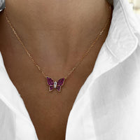Ruby and Diamond Pavé Butterfly Necklace in 18K Rose Gold by Charles Krypell
