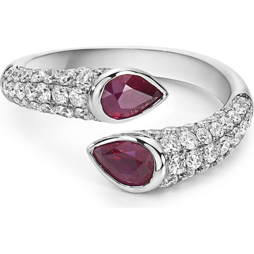 Ruby and Diamond Pavé Reflection Bypass Ring in 18K White Gold by Charles Krypell