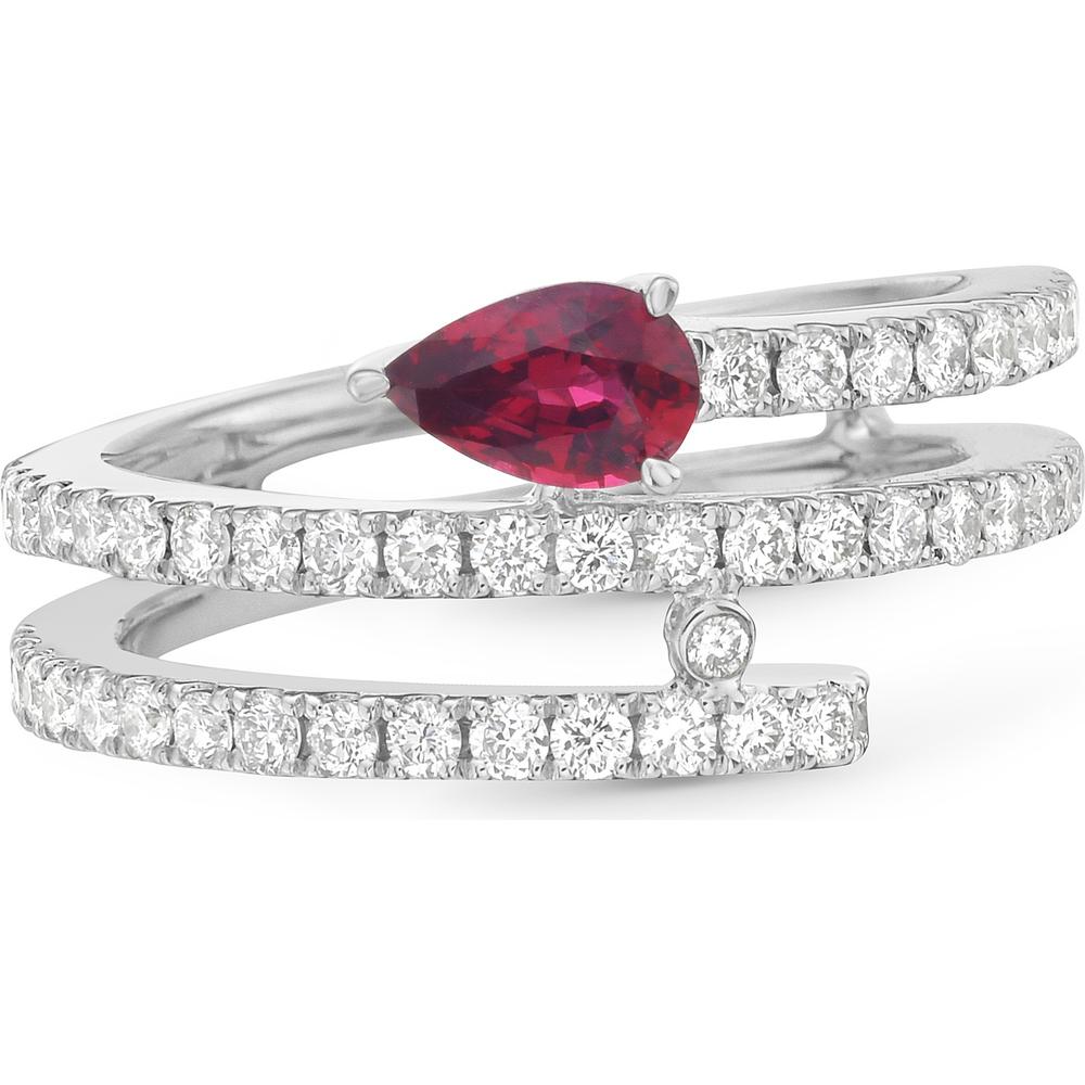 Ruby and Diamond Ruby Coil Ring in 18K White Gold by Charles Krypell
