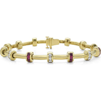 Ruby and Diamond Signature Station Tube Bracelet in 18K Yellow Gold by Charles Krypell