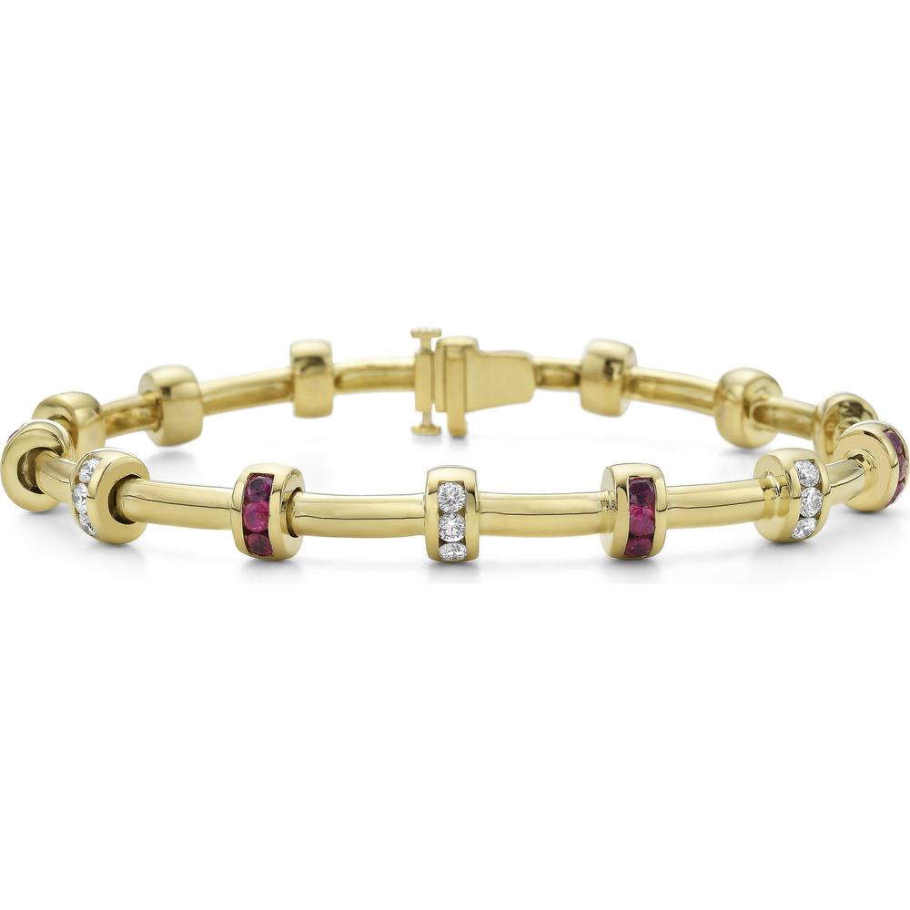Ruby and Diamond Signature Station Tube Bracelet in 18K Yellow Gold by Charles Krypell