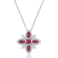 Ruby and Diamond Starburst Necklace in 18K White Gold by Charles Krypell