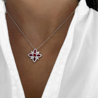 Ruby and Diamond Starburst Necklace in 18K White Gold by Charles Krypell