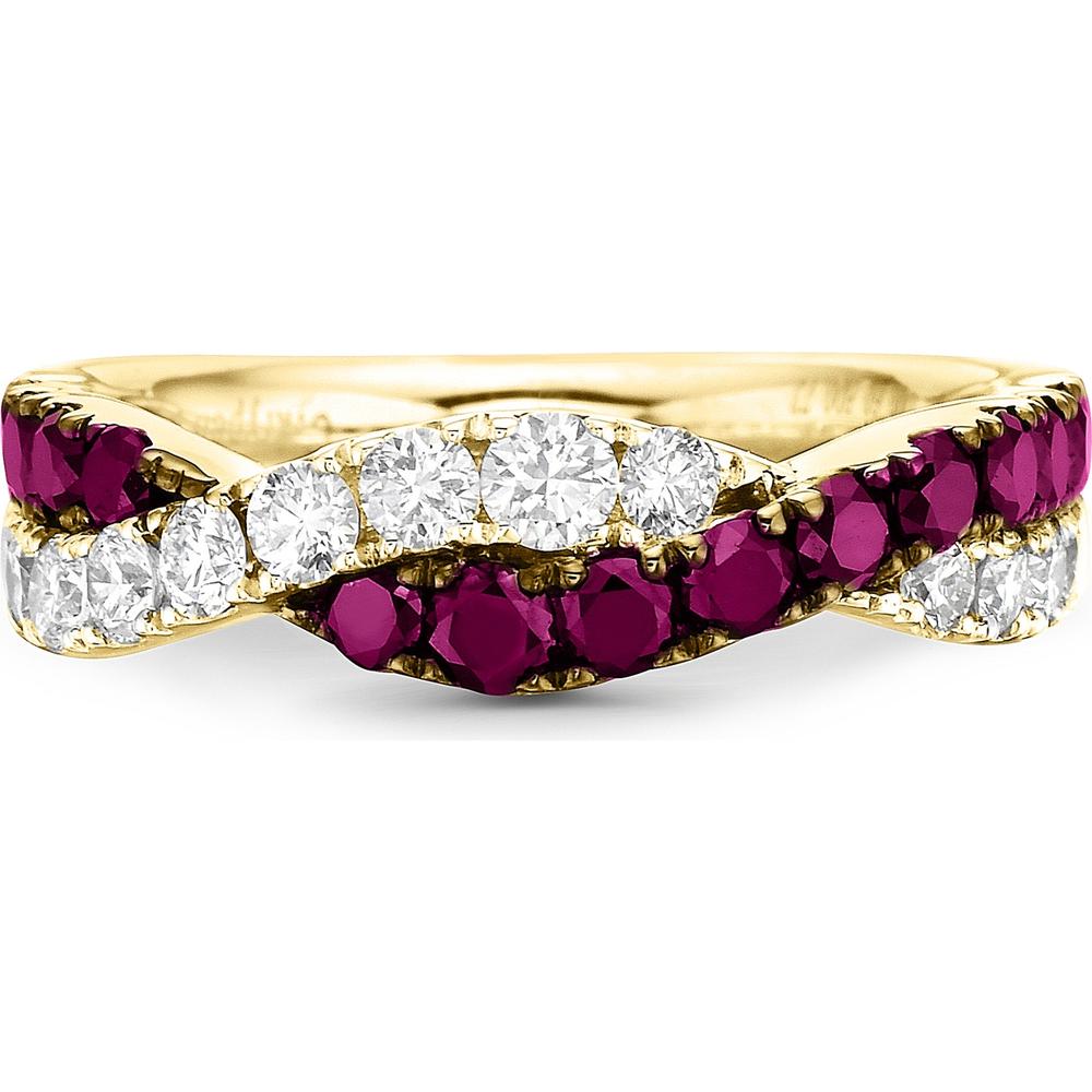 Ruby and Diamond Twining Braid Ring in 18K Yellow Gold by Charles Krypell