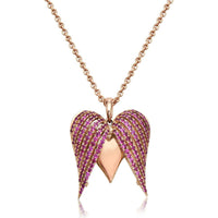 Ruby Angel Heart Pendant Necklace in 18K Rose Gold by Charles Krypell