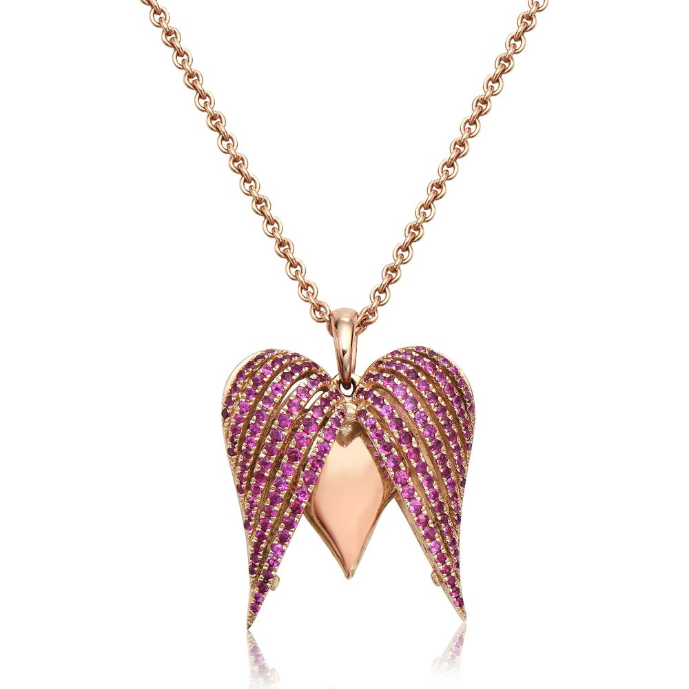 Ruby Angel Heart Pendant Necklace in 18K Rose Gold by Charles Krypell