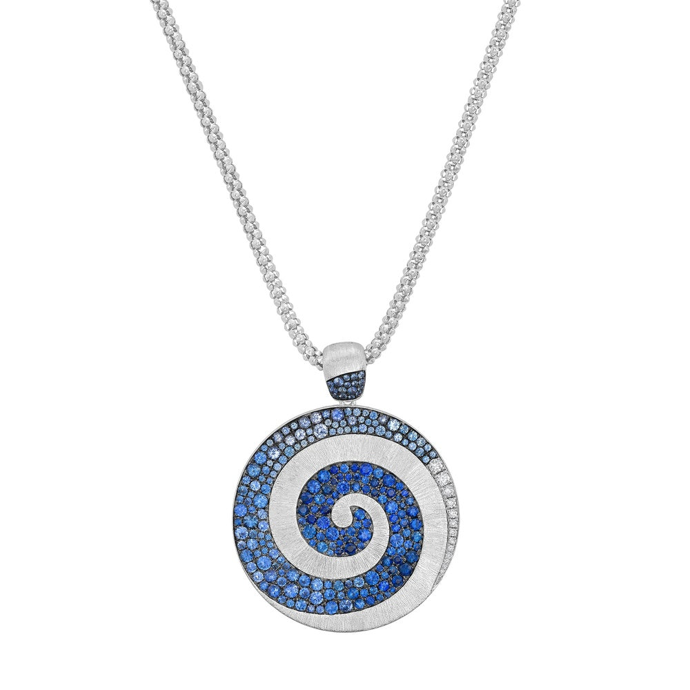 Ruchi New York - 18K White Gold Vortice Spiral Pendant Necklace with Round Blue Sapphires and Diamond Accents - 4.26 Carat Sapphire and 0.55 Carat Diamond Total Weight