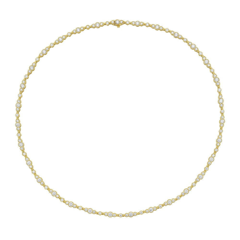 Ruchi New York - 18K Yellow Gold 16" Corsia Diamond Bezel Necklace with Alternating Round Diamonds - 4.73 Carat Total Diamond Weight