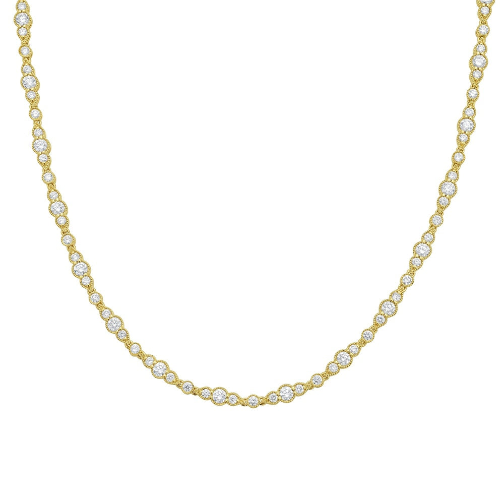 Ruchi New York - 18K Yellow Gold 16" Corsia Diamond Bezel Necklace with Alternating Round Diamonds - 4.73 Carat Total Diamond Weight