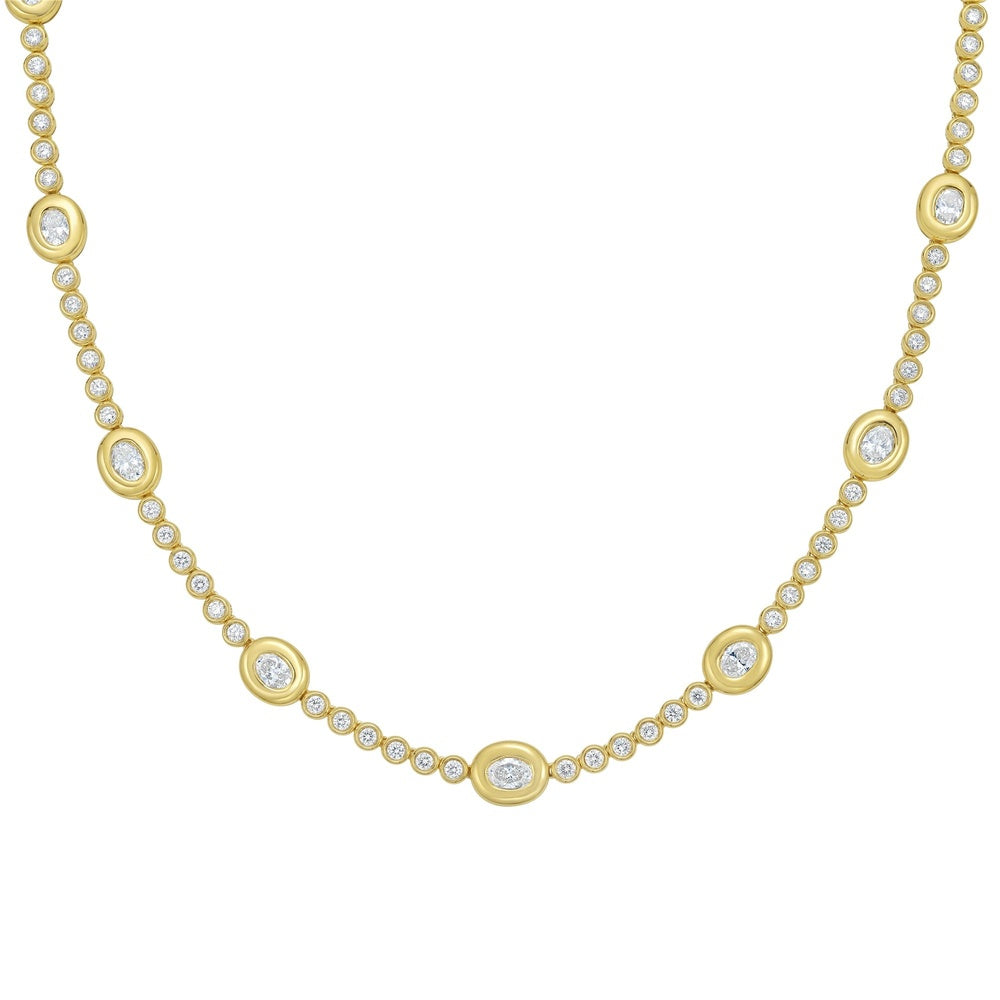 Ruchi New York - 18K Yellow Gold Liora Diamond Station Necklace with Oval and Round Bezel-Set Diamonds - 5.63 Carat Total Diamond Weight