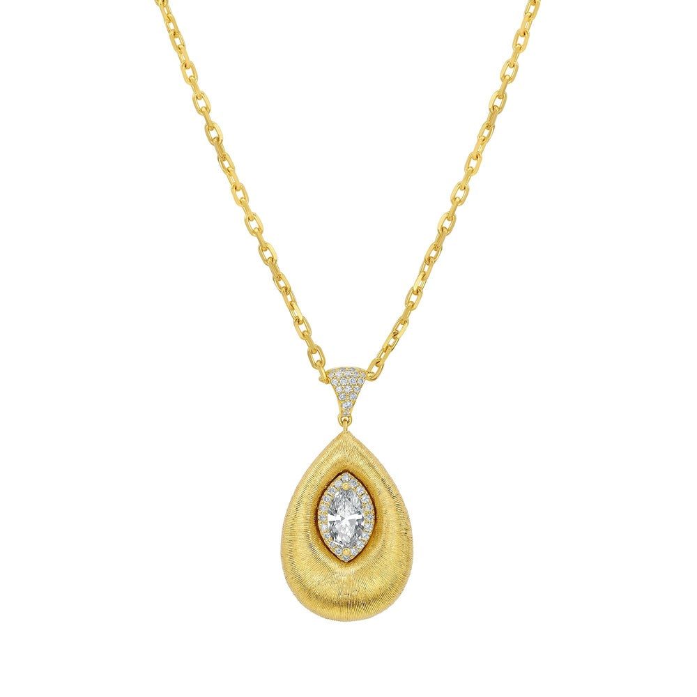 Ruchi New York - 18K Yellow Gold Solene Teardrop Pendant Necklace with Marquise Center and Round Diamond Halo - 0.68 Carat Total Diamond Weight
