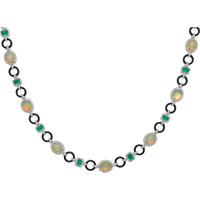 Ruchi New York - Agape Opal, Colombian Emerald, Black Agate & Diamond Statement Necklace in 18K White Gold - Ruchi New York