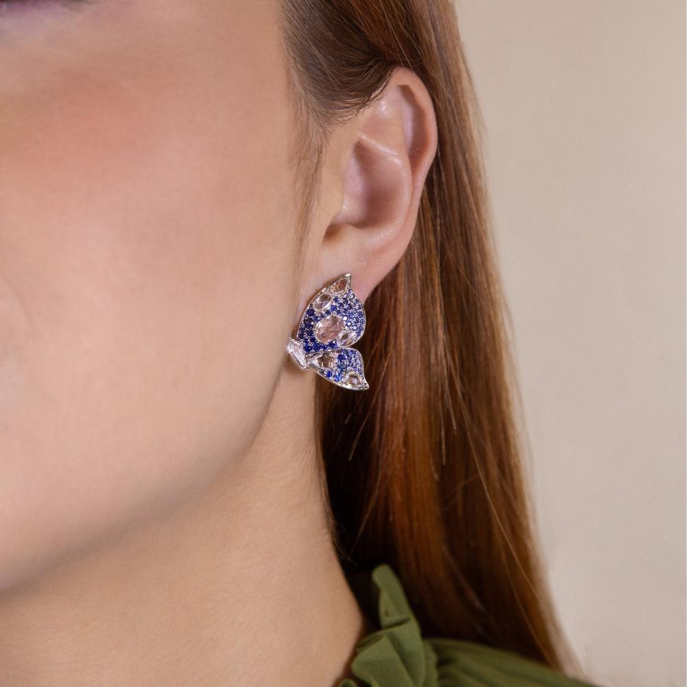 Ruchi New York - Aile Blue Sapphire and Diamond Earrings in 18K White Gold
