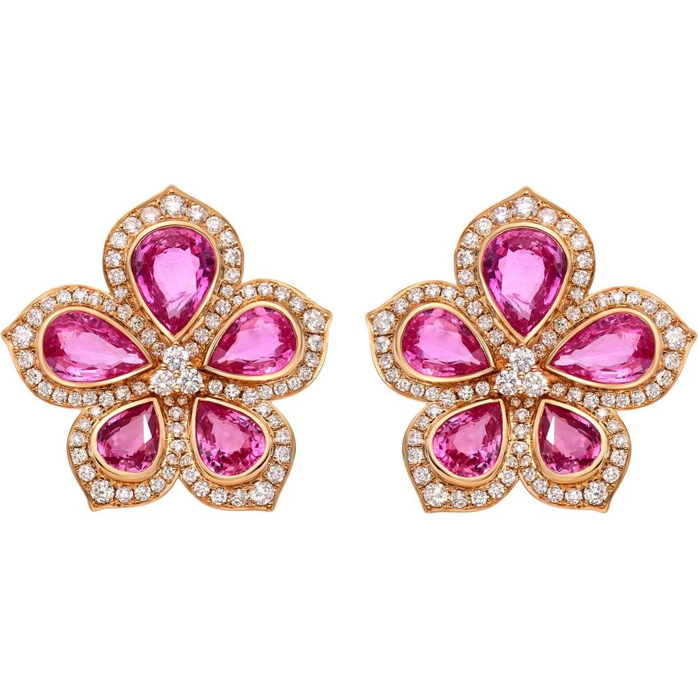 Ruchi New York - Amore Pink Sapphire Flower Earrings in 18K Rose Gold