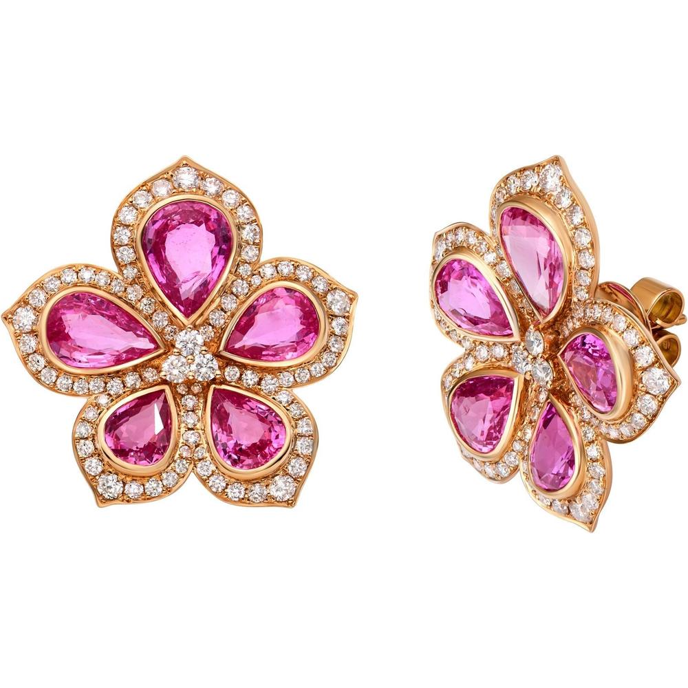 Ruchi New York - Amore Pink Sapphire Flower Earrings in 18K Rose Gold