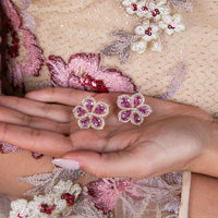 Ruchi New York - Amore Pink Sapphire Flower Earrings in 18K Rose Gold