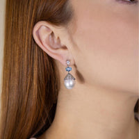 Ruchi New York - Anastasia Pearl and Aquamarine Earrings in 18K White Gold