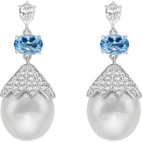 Ruchi New York - Anastasia Pearl and Aquamarine Earrings in 18K White Gold