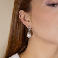 Ruchi New York - Anastasia Pearl and Aquamarine Earrings in 18K White Gold