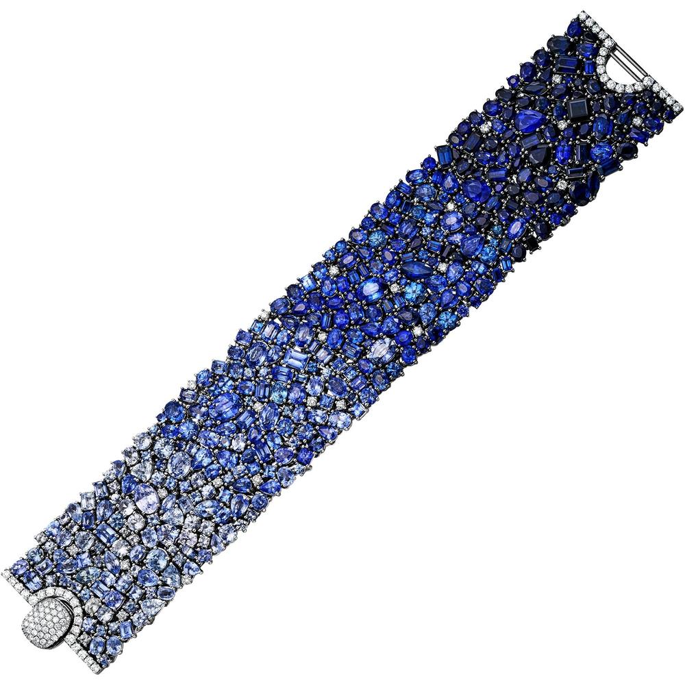 Ruchi New York - Andromeda Blue Sapphire Statement Bracelet in 18K White Gold