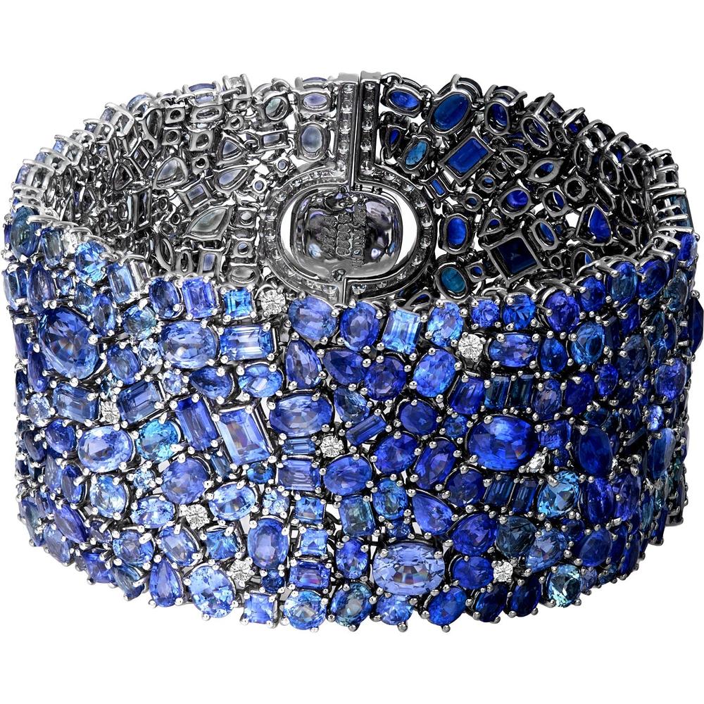 Ruchi New York - Andromeda Blue Sapphire Statement Bracelet in 18K White Gold