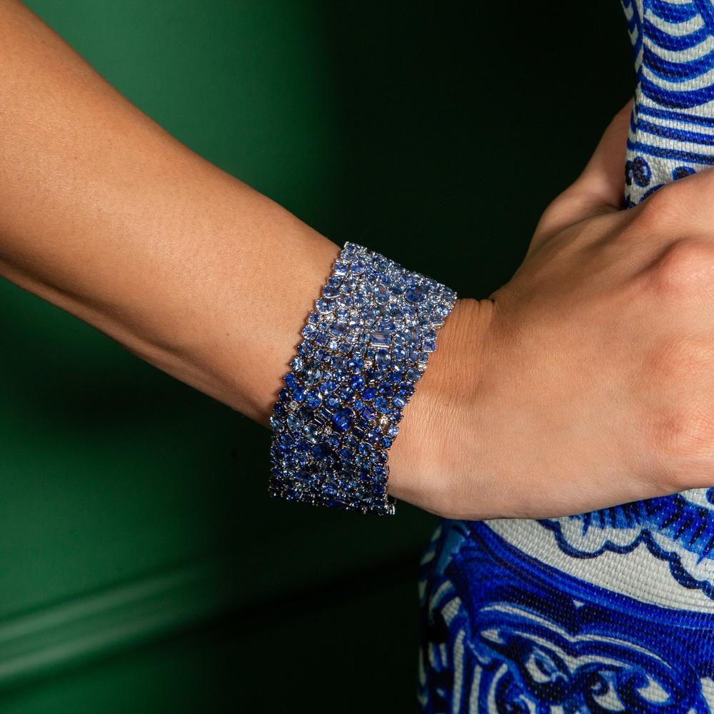 Ruchi New York - Andromeda Blue Sapphire Statement Bracelet in 18K White Gold
