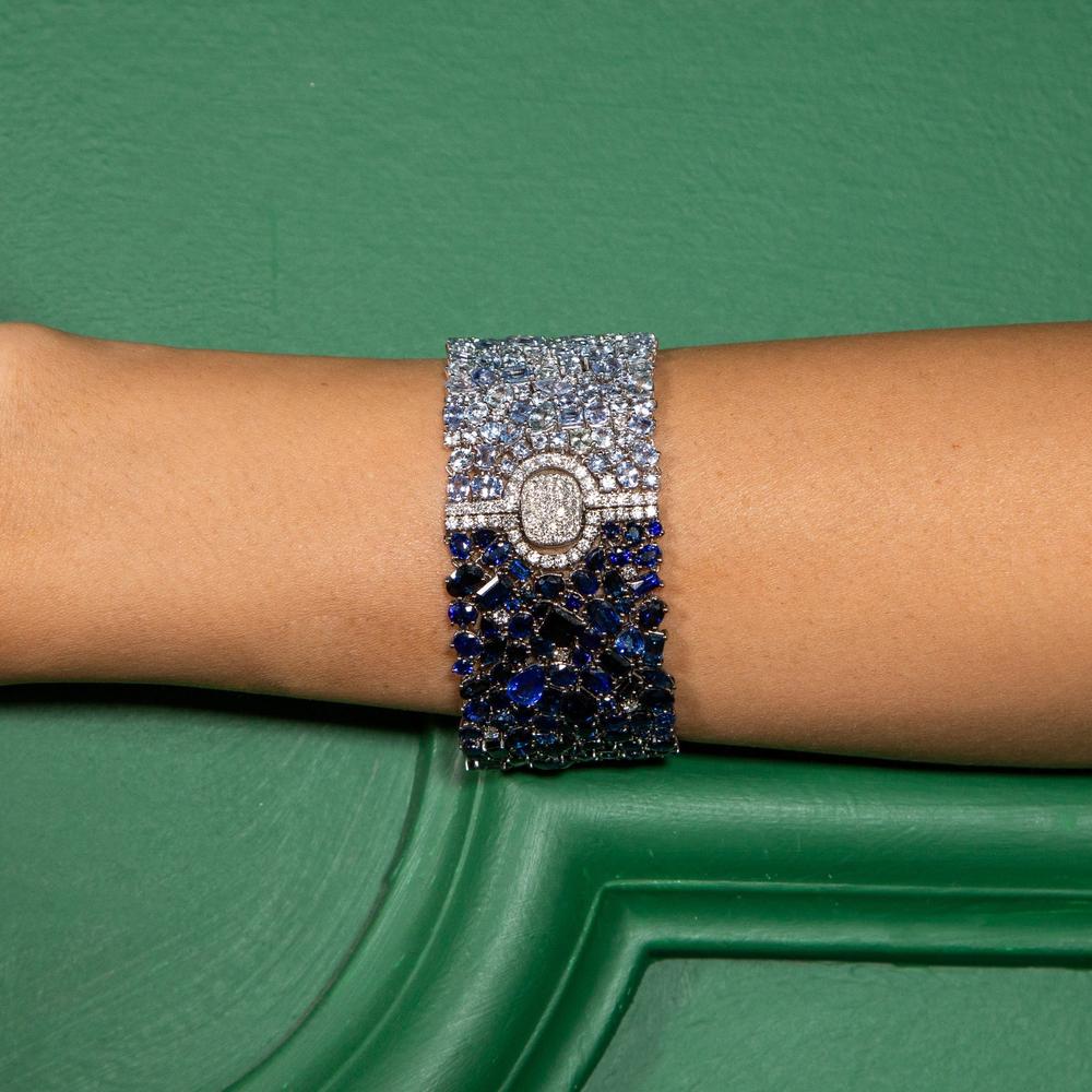 Ruchi New York - Andromeda Blue Sapphire Statement Bracelet in 18K White Gold
