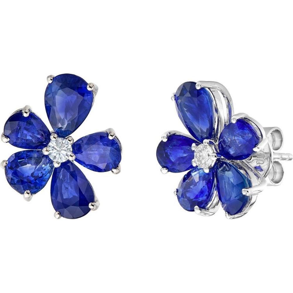 Ruchi New York - Anemone Blue Sapphire Stud Earrings in 18K White Gold